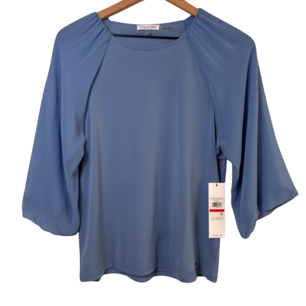 CALVIN KLEIN BLUE WOMEN MODERN ESSENTIALS XS BLOUSE BRAND NEW WITH TAGS